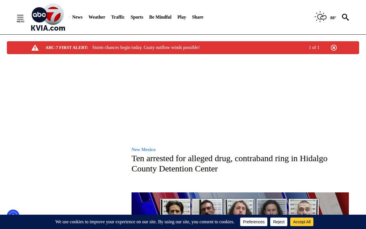 Hidalgo County arrest news source view for a KVIA alleged contraband report