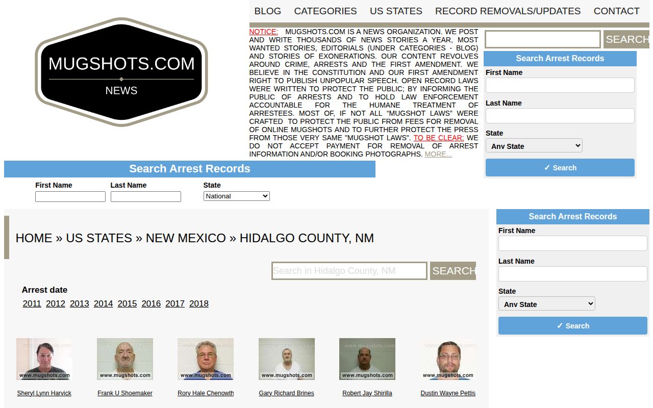 Hidalgo County arrest news source view for the Mugshots.com secondary page