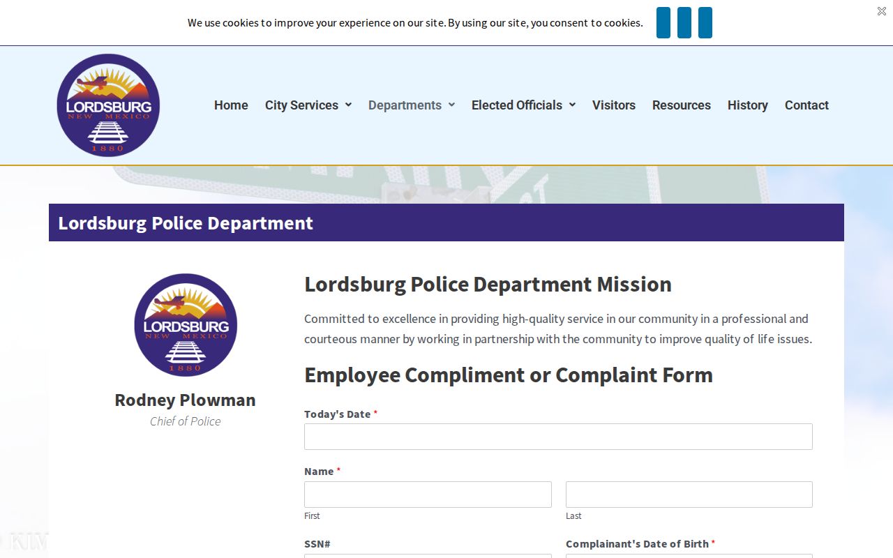 Lordsburg Police Department official page for arrest record contact