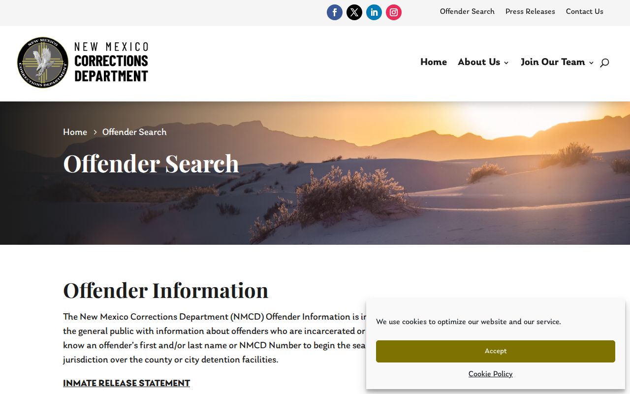 New Mexico Corrections Department offender search for state custody records