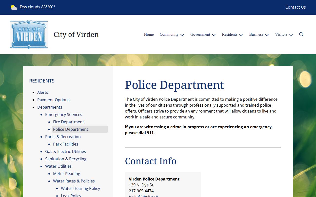 Virden Police Department official page for arrest record contact